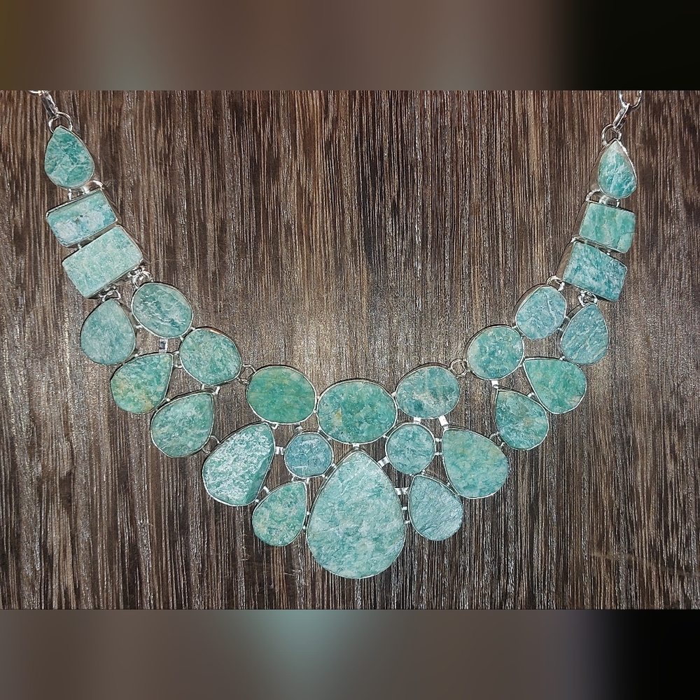 Enormous Rough Cut Amazonite Statement Necklace - Picture 1 of 6